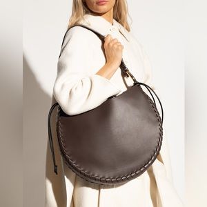 Chloé Moon Leather Shoulder Bag in Dark Brown